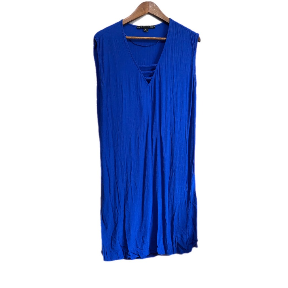 Hyfve Midi Dress Womens Medium Blue Excellent Strappy Cage VNeck Sleeveless Slit